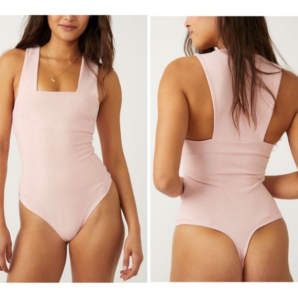 Free People Tops - Free People Intimidatly She's So Sleek Pink Thong Bodysuit